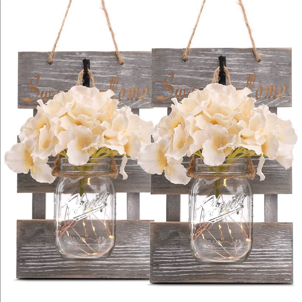 Rustic Grey Mason Jar Sconces for Home Decor